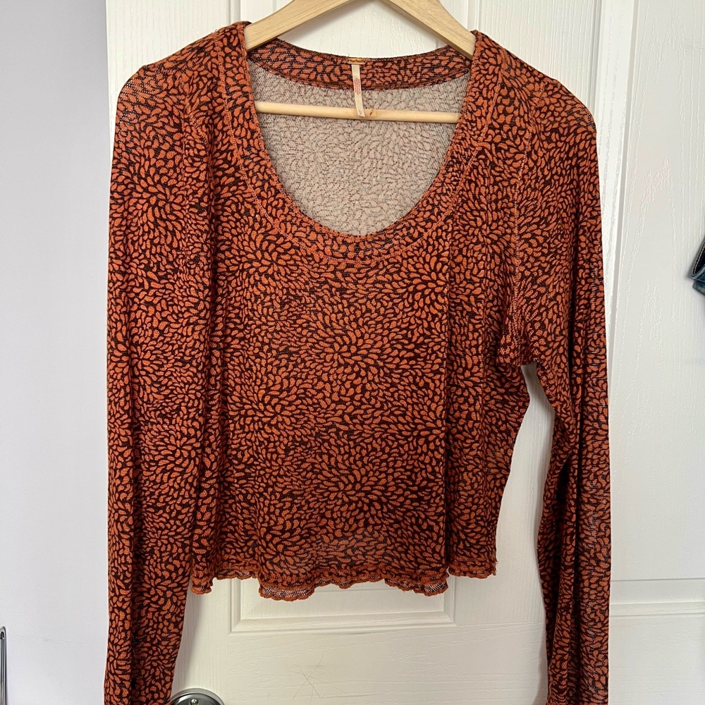 Free People Orange Long Sleeve Tee